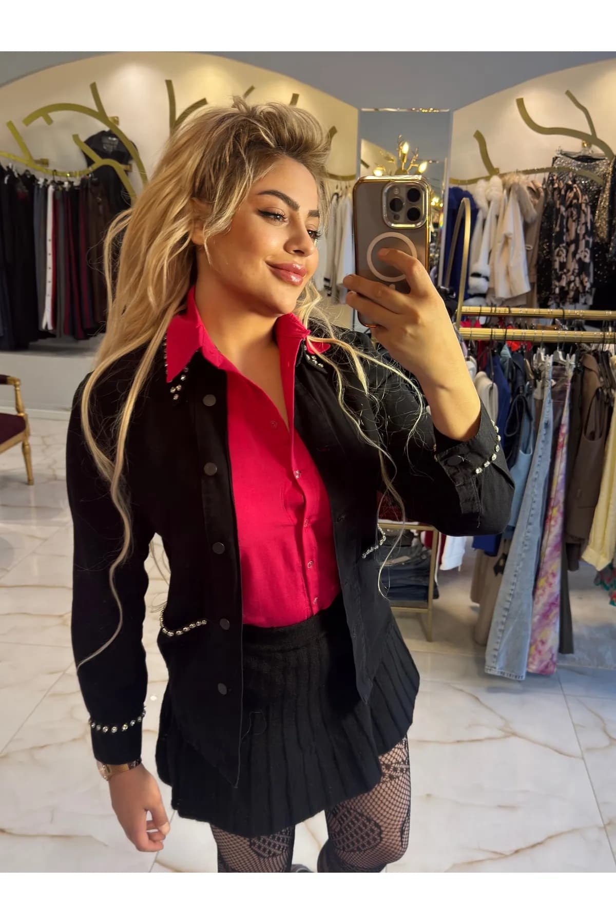 kristal taş Detaylı Oversize Ceket Gömlek — görsel 6