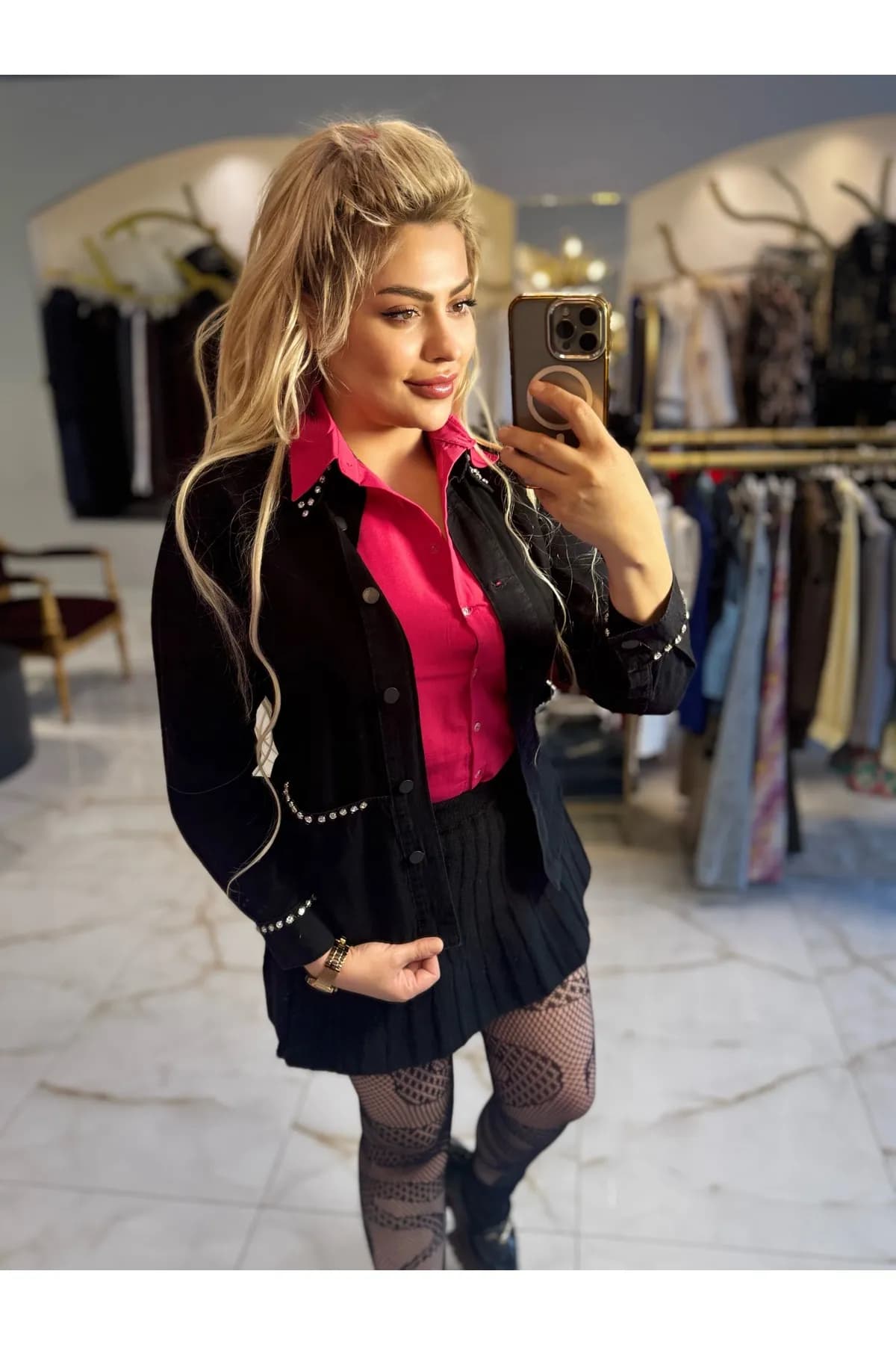 kristal taş Detaylı Oversize Ceket Gömlek — görsel 2